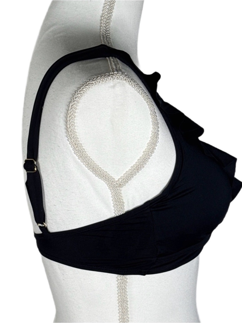 Lauren Ralph Lauren Black Ruffle V-Neck Bikini Adjustable Top - Picture 4 of 7